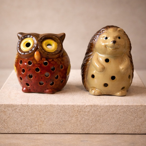Vintage Other - Vintage Ceramic Owl & Hedgehog Tealight Holders | Woodland Decor